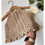 Handmade Crochet Baby & Child Summer Top – Natural Beige Bobble Stitch Halter Blouse - Image 3